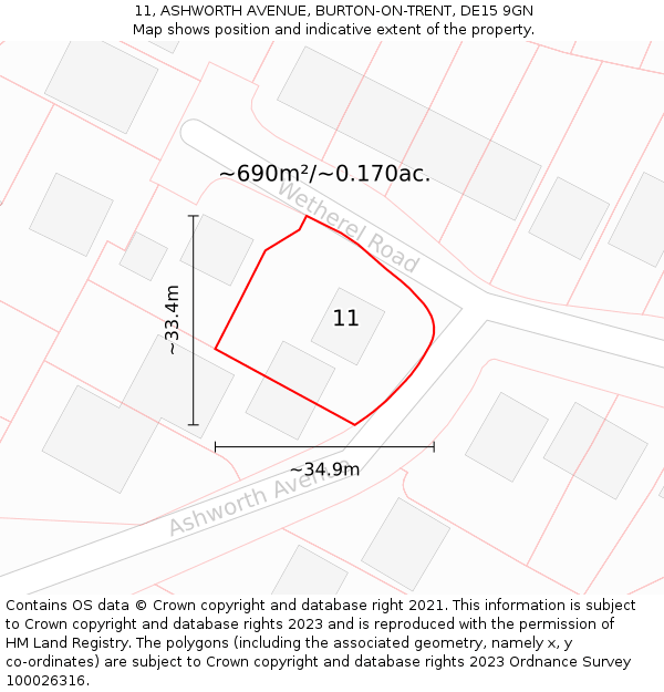 11, ASHWORTH AVENUE, BURTON-ON-TRENT, DE15 9GN: Plot and title map