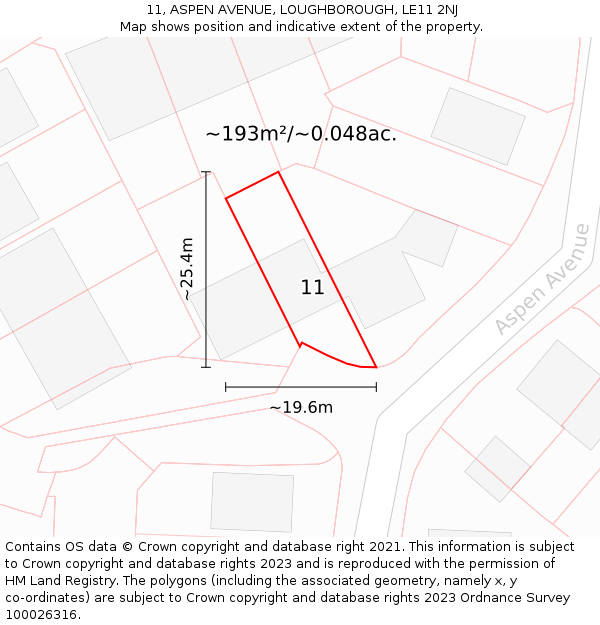 11, ASPEN AVENUE, LOUGHBOROUGH, LE11 2NJ: Plot and title map