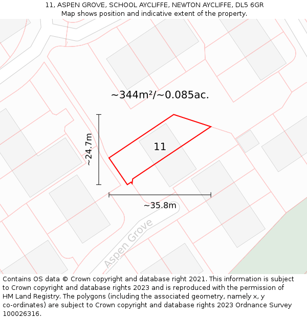 11, ASPEN GROVE, SCHOOL AYCLIFFE, NEWTON AYCLIFFE, DL5 6GR: Plot and title map