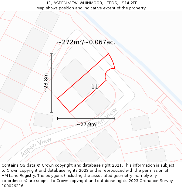 11, ASPEN VIEW, WHINMOOR, LEEDS, LS14 2FF: Plot and title map