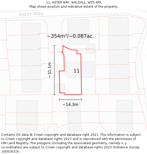 11, ASTER WAY, WALSALL, WS5 4RX: Plot and title map