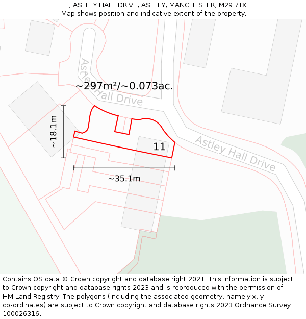 11, ASTLEY HALL DRIVE, ASTLEY, MANCHESTER, M29 7TX: Plot and title map