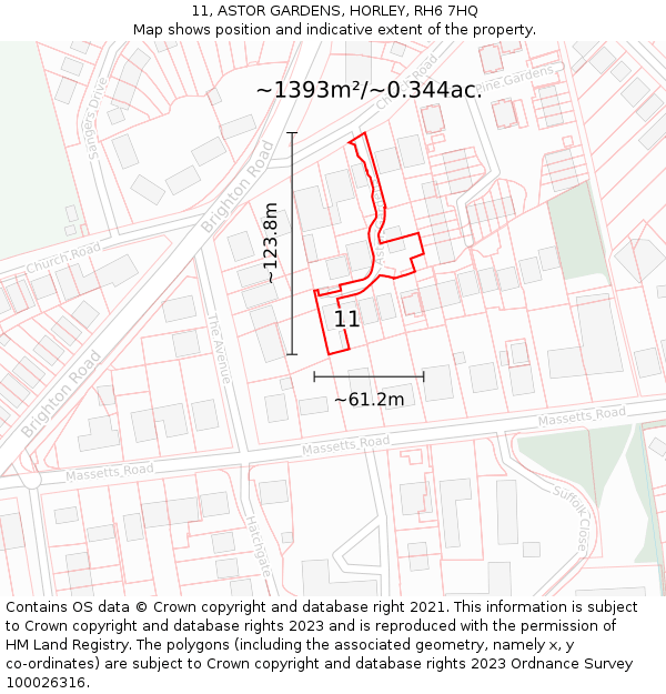 11, ASTOR GARDENS, HORLEY, RH6 7HQ: Plot and title map