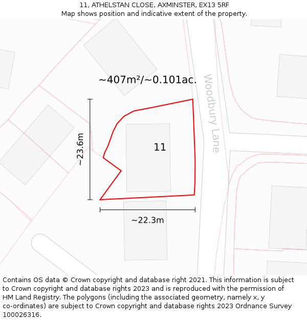 11, ATHELSTAN CLOSE, AXMINSTER, EX13 5RF: Plot and title map