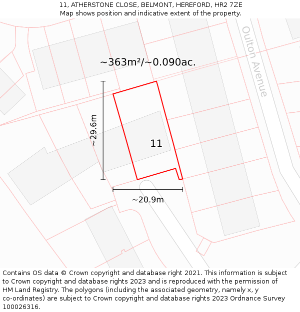 11, ATHERSTONE CLOSE, BELMONT, HEREFORD, HR2 7ZE: Plot and title map
