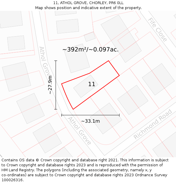 11, ATHOL GROVE, CHORLEY, PR6 0LL: Plot and title map