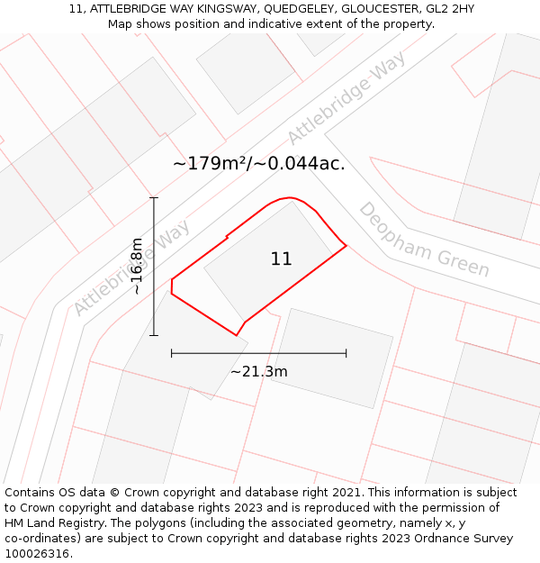 11, ATTLEBRIDGE WAY KINGSWAY, QUEDGELEY, GLOUCESTER, GL2 2HY: Plot and title map
