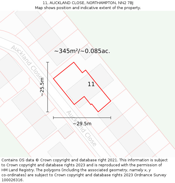 11, AUCKLAND CLOSE, NORTHAMPTON, NN2 7BJ: Plot and title map