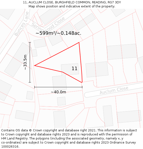11, AUCLUM CLOSE, BURGHFIELD COMMON, READING, RG7 3DY: Plot and title map