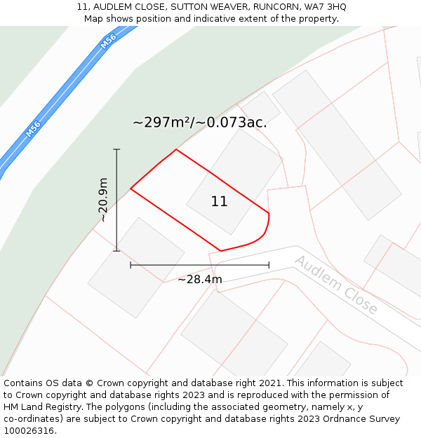 11, AUDLEM CLOSE, SUTTON WEAVER, RUNCORN, WA7 3HQ: Plot and title map