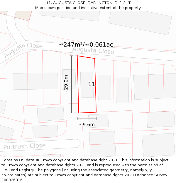 11, AUGUSTA CLOSE, DARLINGTON, DL1 3HT: Plot and title map