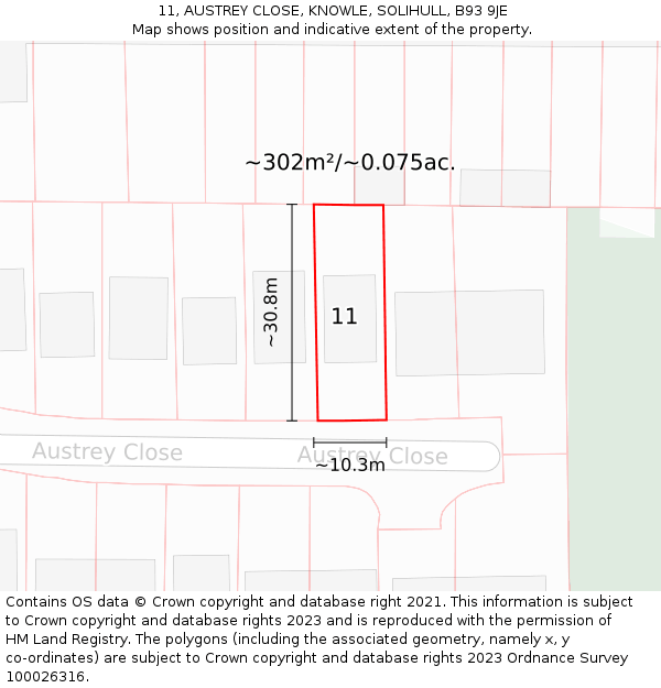 11, AUSTREY CLOSE, KNOWLE, SOLIHULL, B93 9JE: Plot and title map