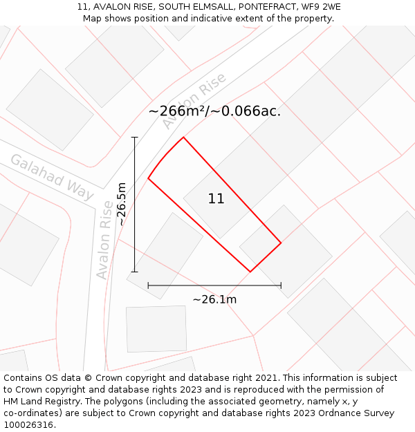 11, AVALON RISE, SOUTH ELMSALL, PONTEFRACT, WF9 2WE: Plot and title map