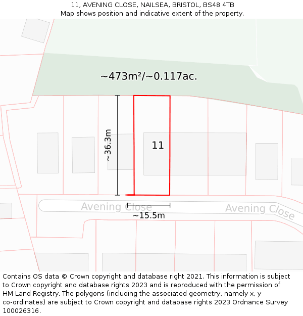 11, AVENING CLOSE, NAILSEA, BRISTOL, BS48 4TB: Plot and title map