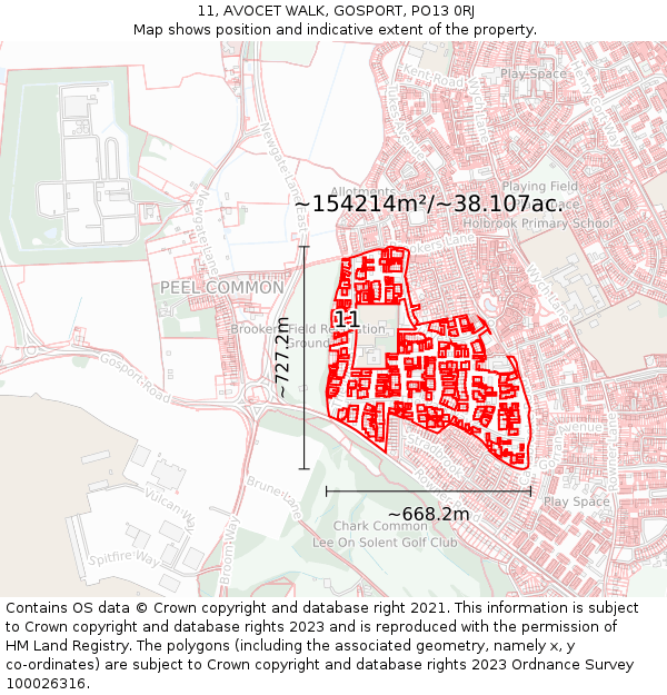 11, AVOCET WALK, GOSPORT, PO13 0RJ: Plot and title map