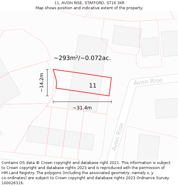 11, AVON RISE, STAFFORD, ST16 3XR: Plot and title map