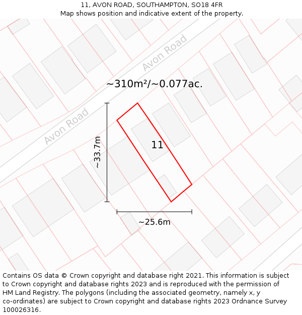 11, AVON ROAD, SOUTHAMPTON, SO18 4FR: Plot and title map