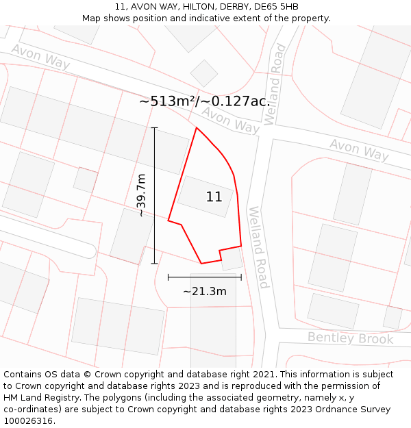 11, AVON WAY, HILTON, DERBY, DE65 5HB: Plot and title map