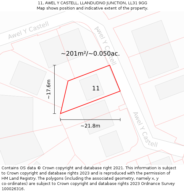11, AWEL Y CASTELL, LLANDUDNO JUNCTION, LL31 9GG: Plot and title map