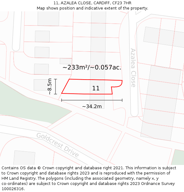 11, AZALEA CLOSE, CARDIFF, CF23 7HR: Plot and title map