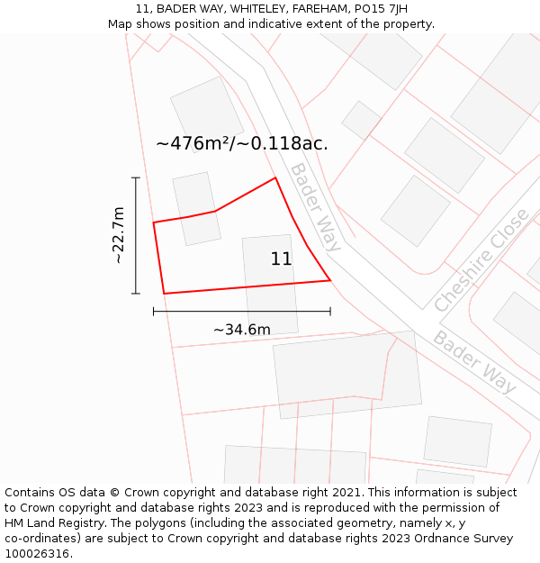 11, BADER WAY, WHITELEY, FAREHAM, PO15 7JH: Plot and title map
