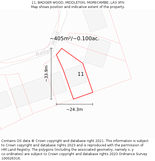 11, BADGER WOOD, MIDDLETON, MORECAMBE, LA3 3FN: Plot and title map