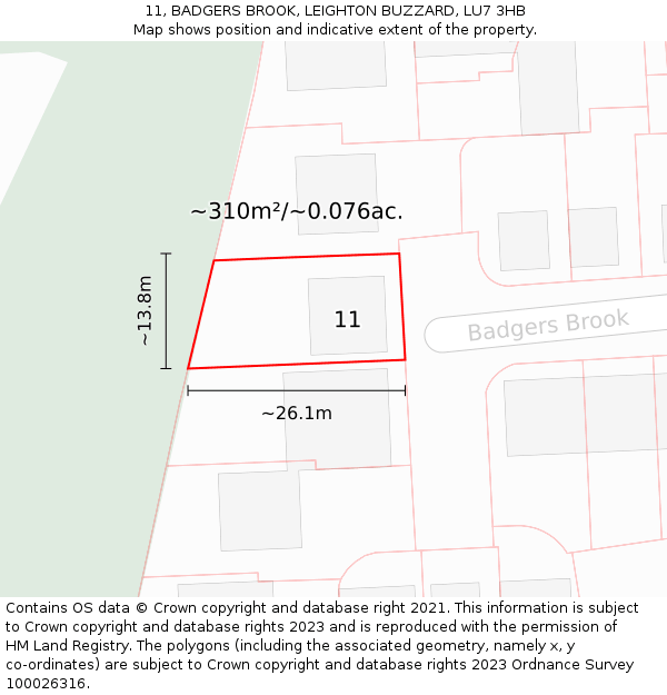 11, BADGERS BROOK, LEIGHTON BUZZARD, LU7 3HB: Plot and title map