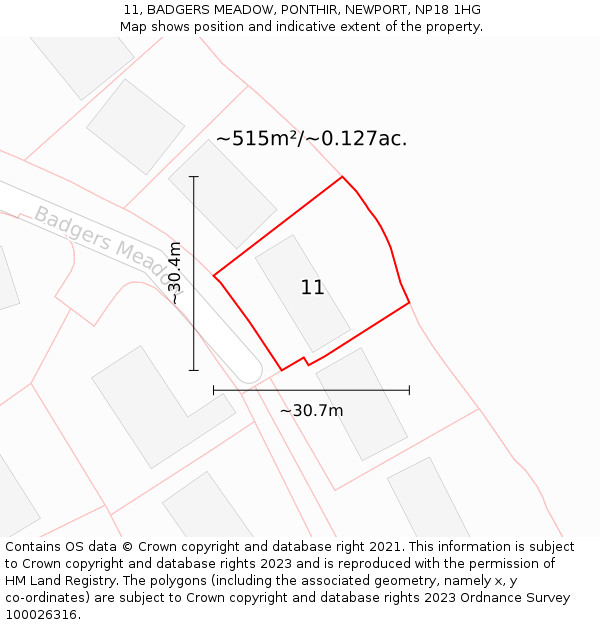 11, BADGERS MEADOW, PONTHIR, NEWPORT, NP18 1HG: Plot and title map