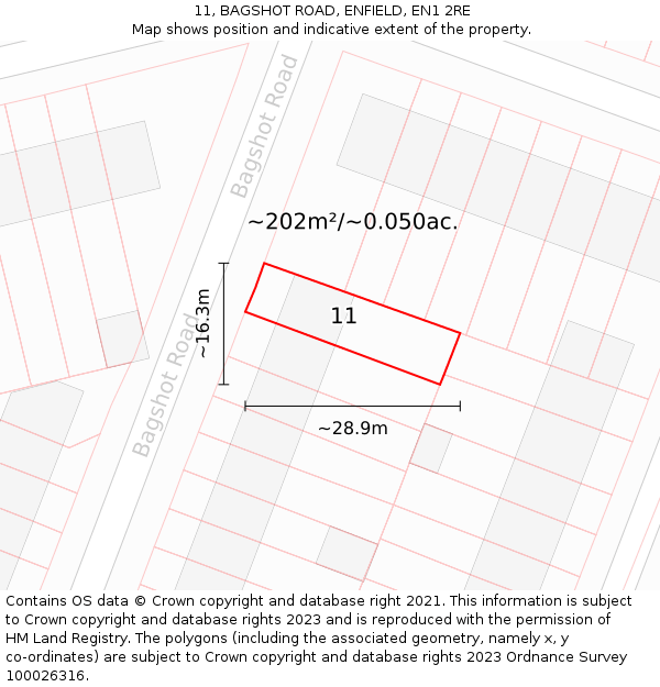 11, BAGSHOT ROAD, ENFIELD, EN1 2RE: Plot and title map