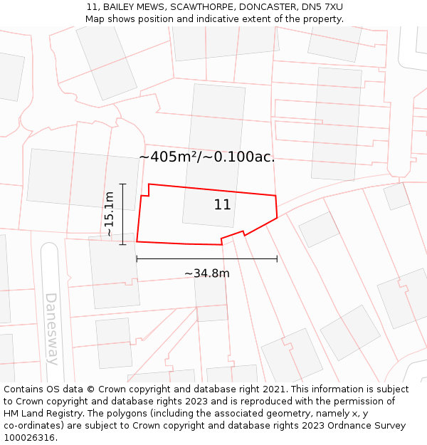 11, BAILEY MEWS, SCAWTHORPE, DONCASTER, DN5 7XU: Plot and title map