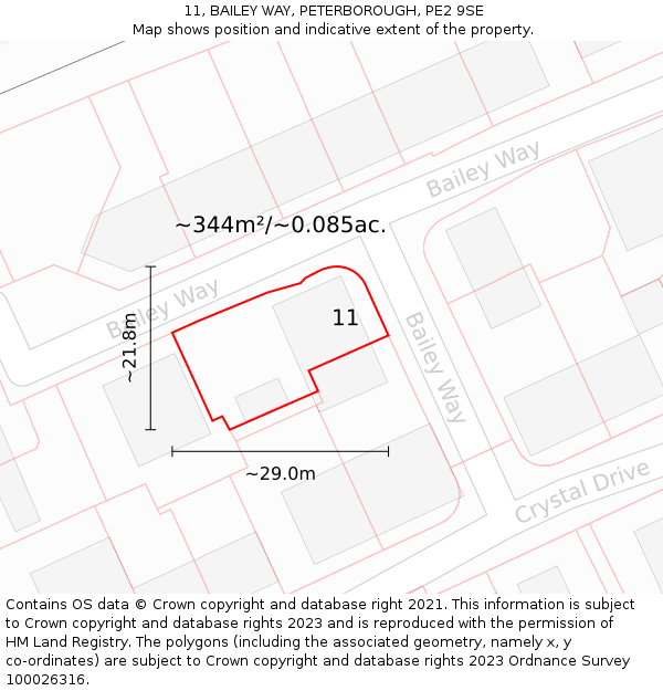11, BAILEY WAY, PETERBOROUGH, PE2 9SE: Plot and title map