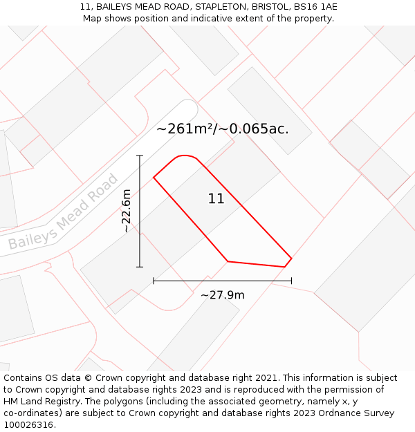 11, BAILEYS MEAD ROAD, STAPLETON, BRISTOL, BS16 1AE: Plot and title map