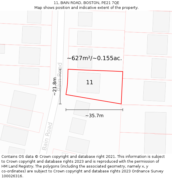 11, BAIN ROAD, BOSTON, PE21 7QE: Plot and title map