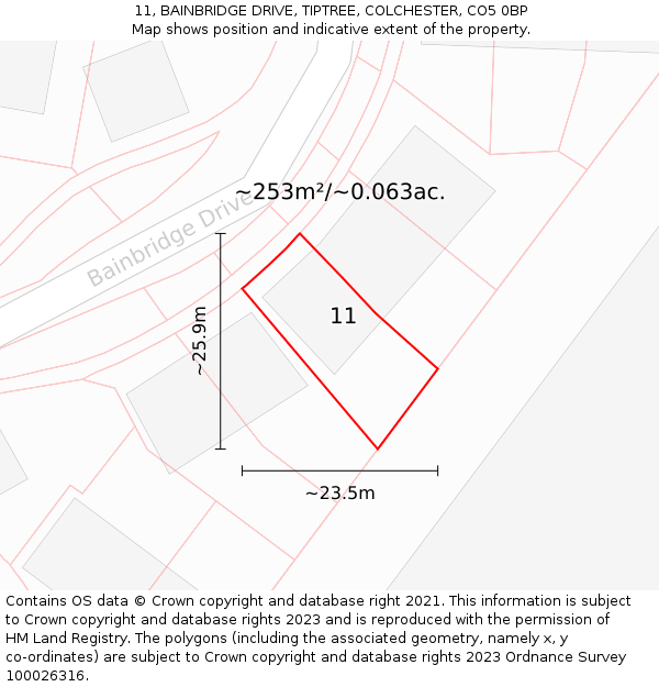11, BAINBRIDGE DRIVE, TIPTREE, COLCHESTER, CO5 0BP: Plot and title map