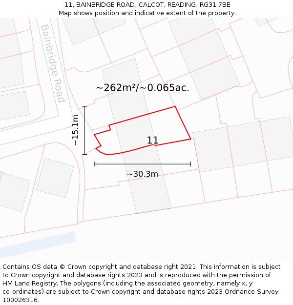 11, BAINBRIDGE ROAD, CALCOT, READING, RG31 7BE: Plot and title map