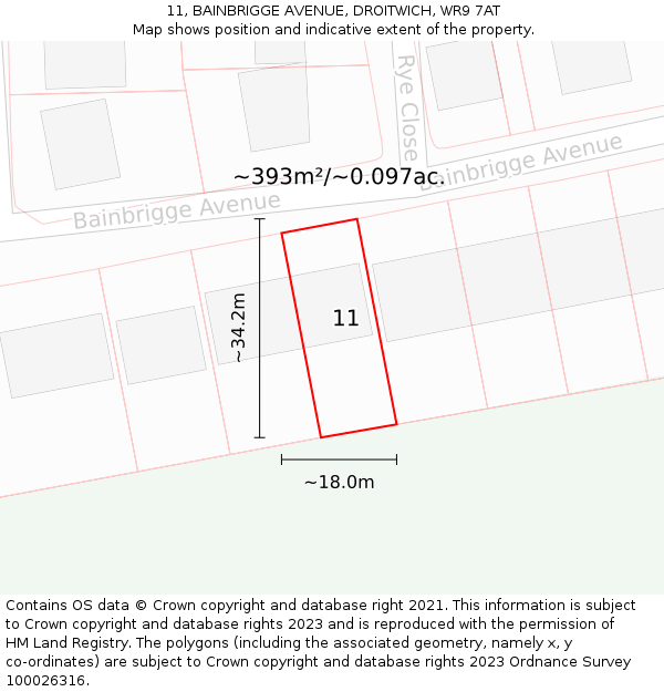 11, BAINBRIGGE AVENUE, DROITWICH, WR9 7AT: Plot and title map