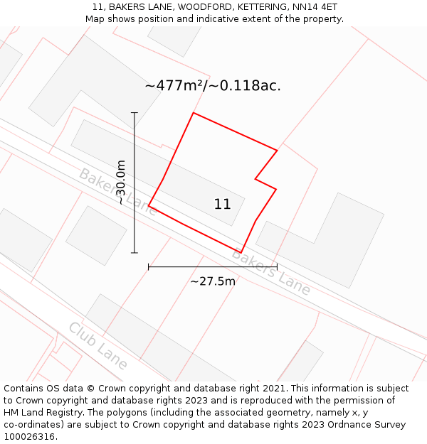 11, BAKERS LANE, WOODFORD, KETTERING, NN14 4ET: Plot and title map