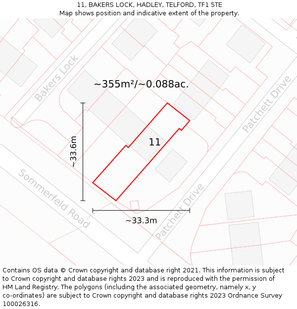 11, BAKERS LOCK, HADLEY, TELFORD, TF1 5TE: Plot and title map