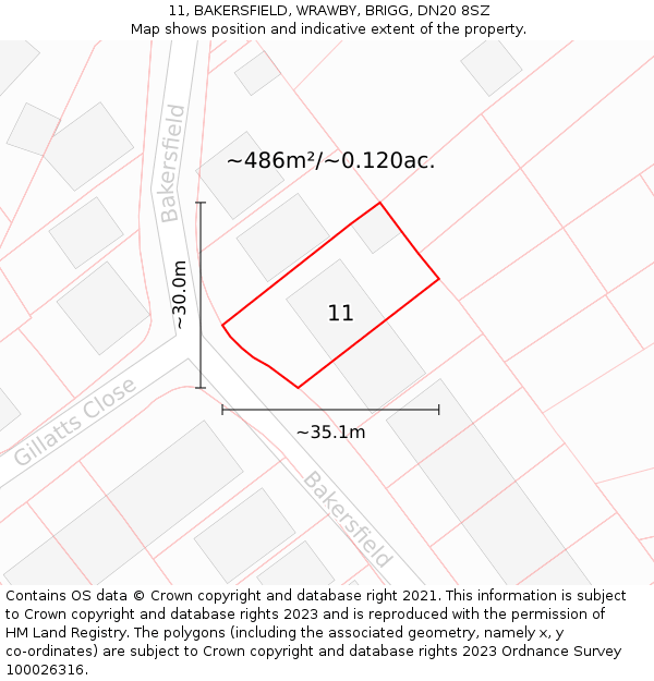 11, BAKERSFIELD, WRAWBY, BRIGG, DN20 8SZ: Plot and title map