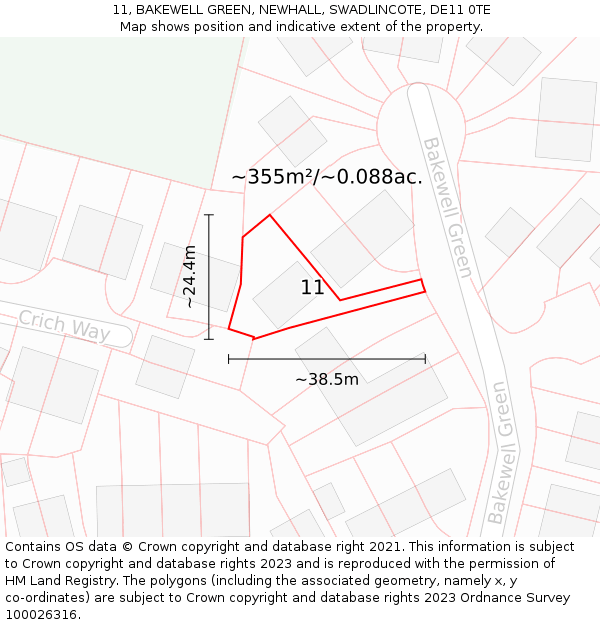 11, BAKEWELL GREEN, NEWHALL, SWADLINCOTE, DE11 0TE: Plot and title map