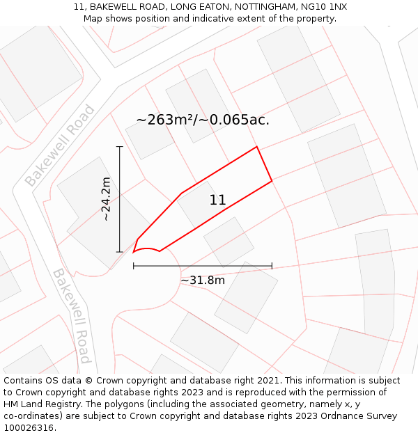 11, BAKEWELL ROAD, LONG EATON, NOTTINGHAM, NG10 1NX: Plot and title map