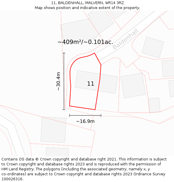 11, BALDENHALL, MALVERN, WR14 3RZ: Plot and title map