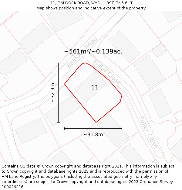 11, BALDOCK ROAD, WADHURST, TN5 6HT: Plot and title map