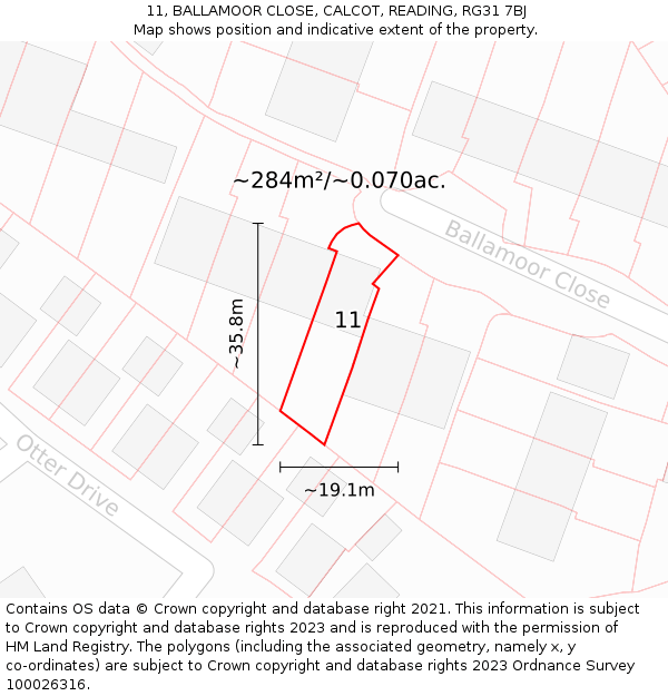 11, BALLAMOOR CLOSE, CALCOT, READING, RG31 7BJ: Plot and title map