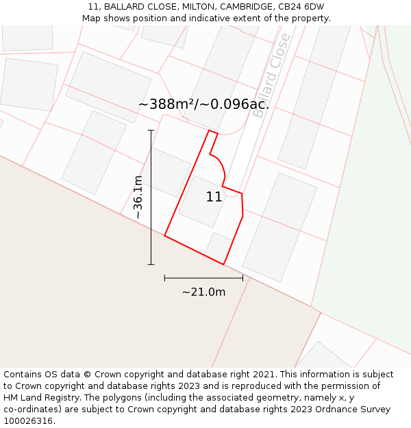 11, BALLARD CLOSE, MILTON, CAMBRIDGE, CB24 6DW: Plot and title map