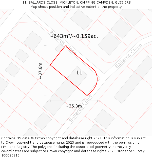 11, BALLARDS CLOSE, MICKLETON, CHIPPING CAMPDEN, GL55 6RS: Plot and title map