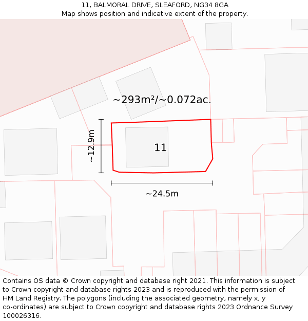 11, BALMORAL DRIVE, SLEAFORD, NG34 8GA: Plot and title map