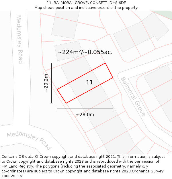 11, BALMORAL GROVE, CONSETT, DH8 6DE: Plot and title map