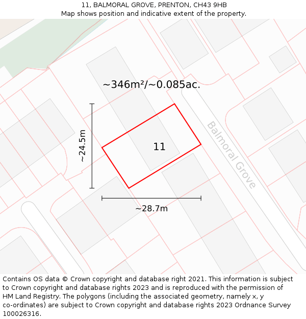 11, BALMORAL GROVE, PRENTON, CH43 9HB: Plot and title map