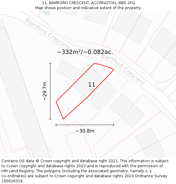 11, BAMFORD CRESCENT, ACCRINGTON, BB5 2PQ: Plot and title map
